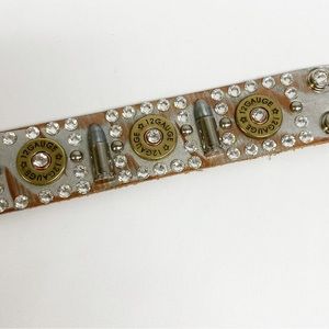 12 gauge bullet Swarovski crystal Handcrafted Leather silver embellished cuff